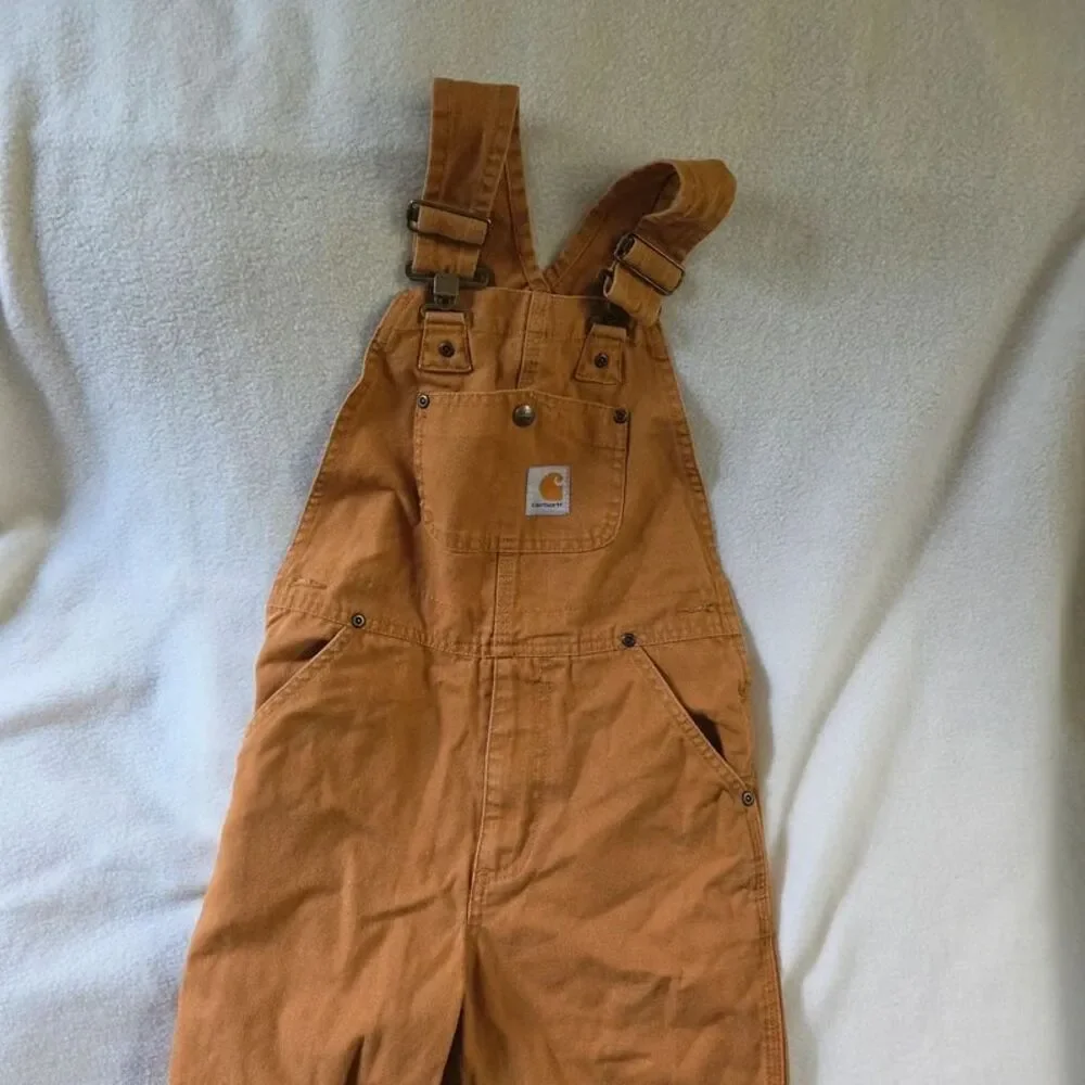 Carhartt Kids Size 7 Brown Duck Canvas Double Knee Bib Overalls Workwear Play